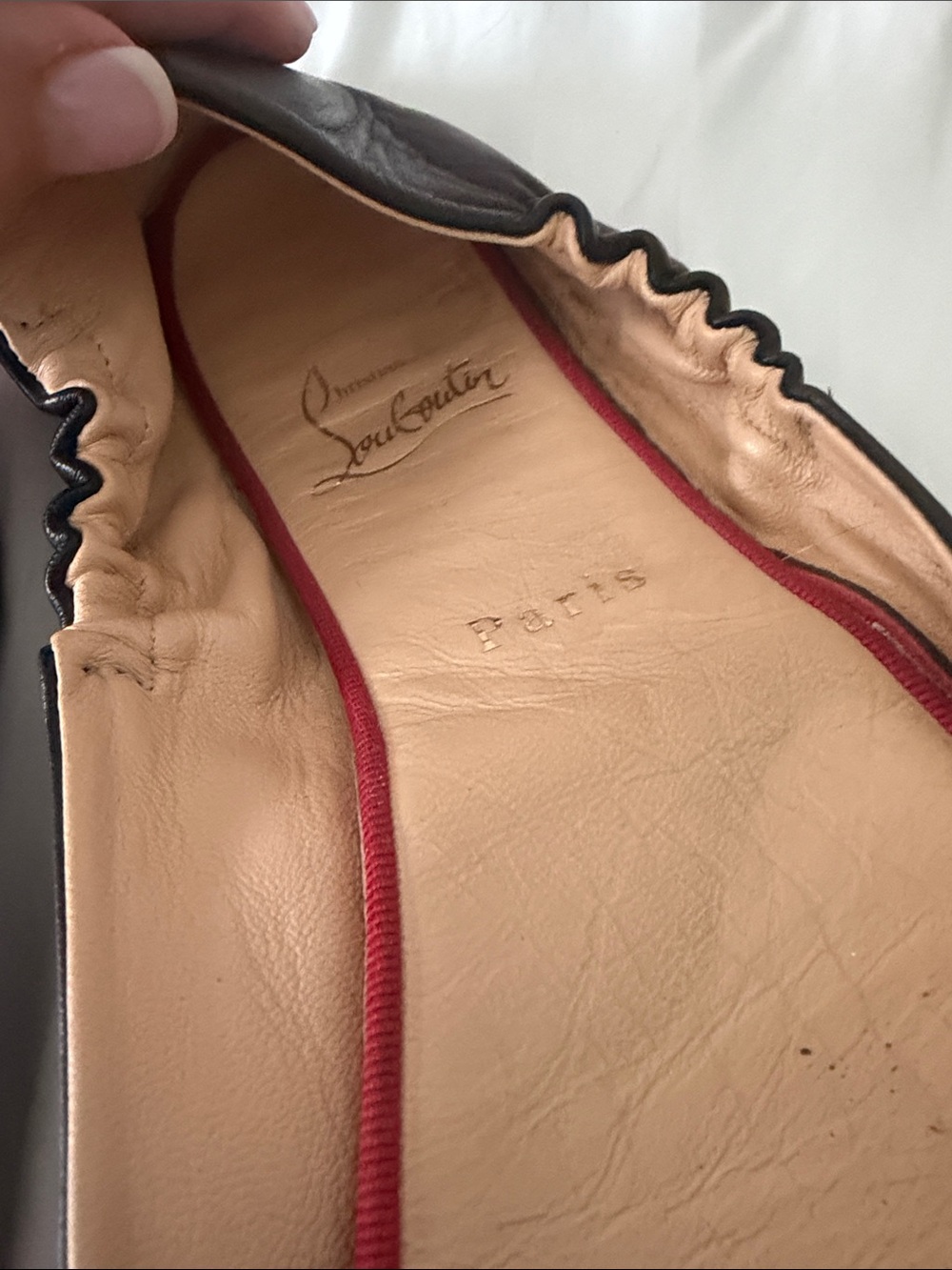 Christian Louboutin Black Leather Bow Ballet Flats with Red Trim - Picture 3 of 13